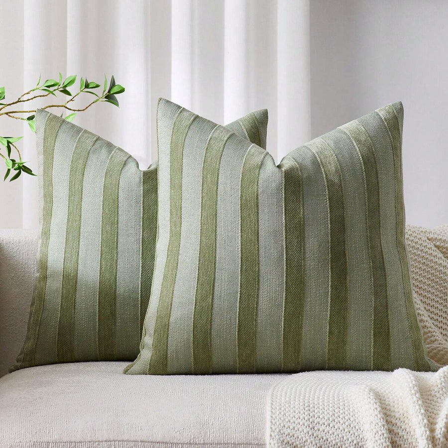 1pc Olive Green 3D Striped Decorative Pillow Cover (Pillow Insert Not Included), Fashionable Modern Soft Chenille Accent Vintage Textured Cushion Cover, Suitable For Home Sofa, Bedroom, Decor, All Seasons